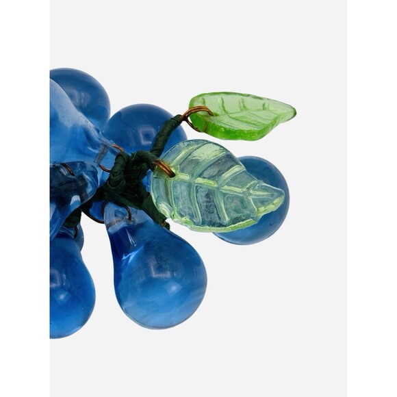 Vintage Hand Blown Art Glass Cobalt Blue 7 Grapes Cluster 2 Glass Leaves - Picture 5 of 7